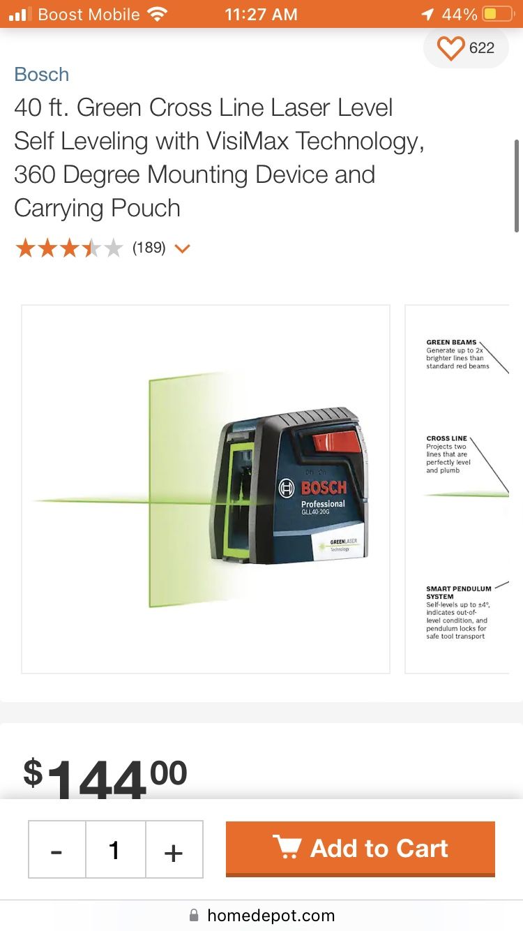 Bosch green beans self-leveling crossline laser