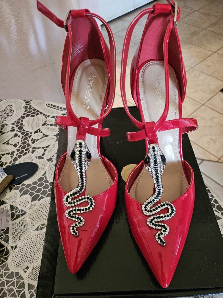 Zapatillas Rojas Con Serpiente Imitación Diamantes Rojas Sais 10