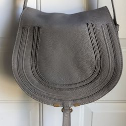 Chloe "Marcie" Medium Pebbled Leather Saddle/Crossbody Bag in Cashmere Grey