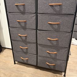 10 Drawer Fabric Dresser Wood Top