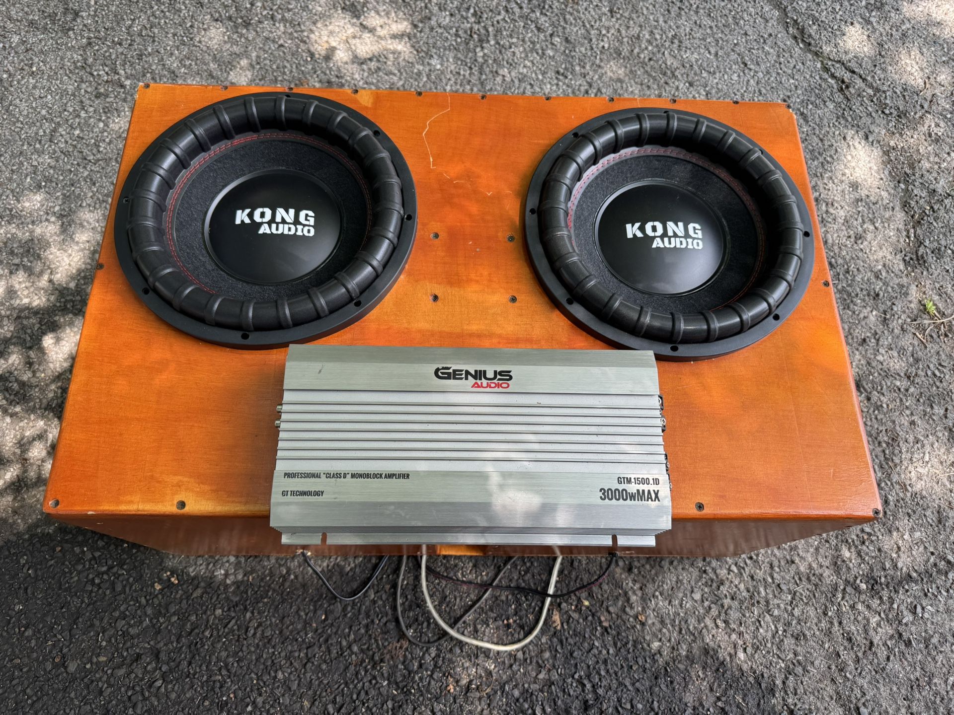 Insanely Loud 2 12"Kong Audio 2k each beast in ported custom box and Genius 3k amp