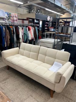 75" Convertible Sofa Couch Bed w/ Flared Arm Design and Foldable Sleeping Function - Beige