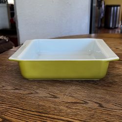 Vintage Pyrex Avocado Green Verde Square Baking Dish Brown #922 8 X 8 X 2