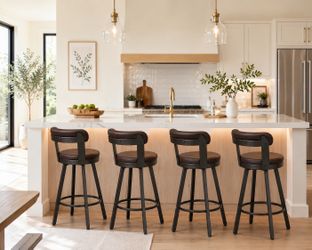 Set of 4 Brown Faux Leather Bar Height Stools