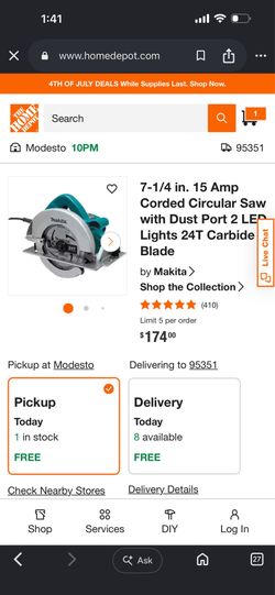 7-1/4 in. 15 Amp Corded Circular Saw with Dust Port 2 LED Lights 24T Carbide Blade