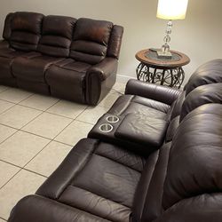 Leather Reclining Sofa Set with Table