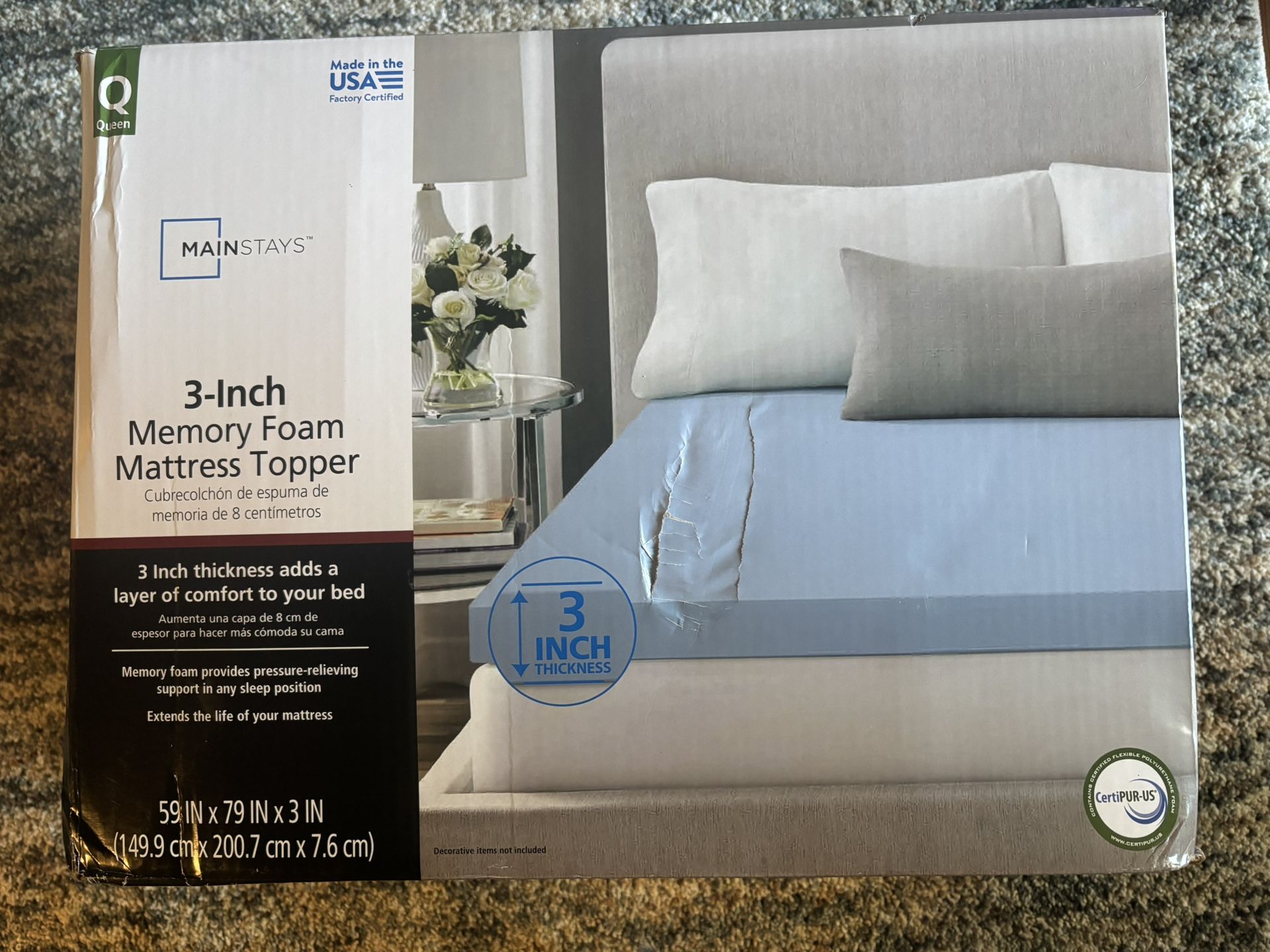Mainstay 3” Memory Foam Queen Mattress Topper *NEW*