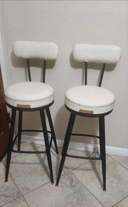 Bar Stools Set of 2, Swivel Bar Height Bar Stools with Back, Synthetic Leather with Stitching 29" Both For $75