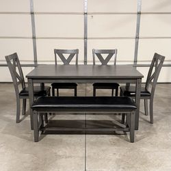 New Gray 6 Piece Dining Set - Table and Chairs and Bench (Can Deliver)