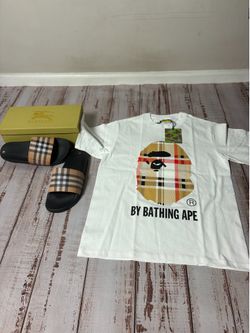Burberry Slides + BAPE Tee Set 🔥