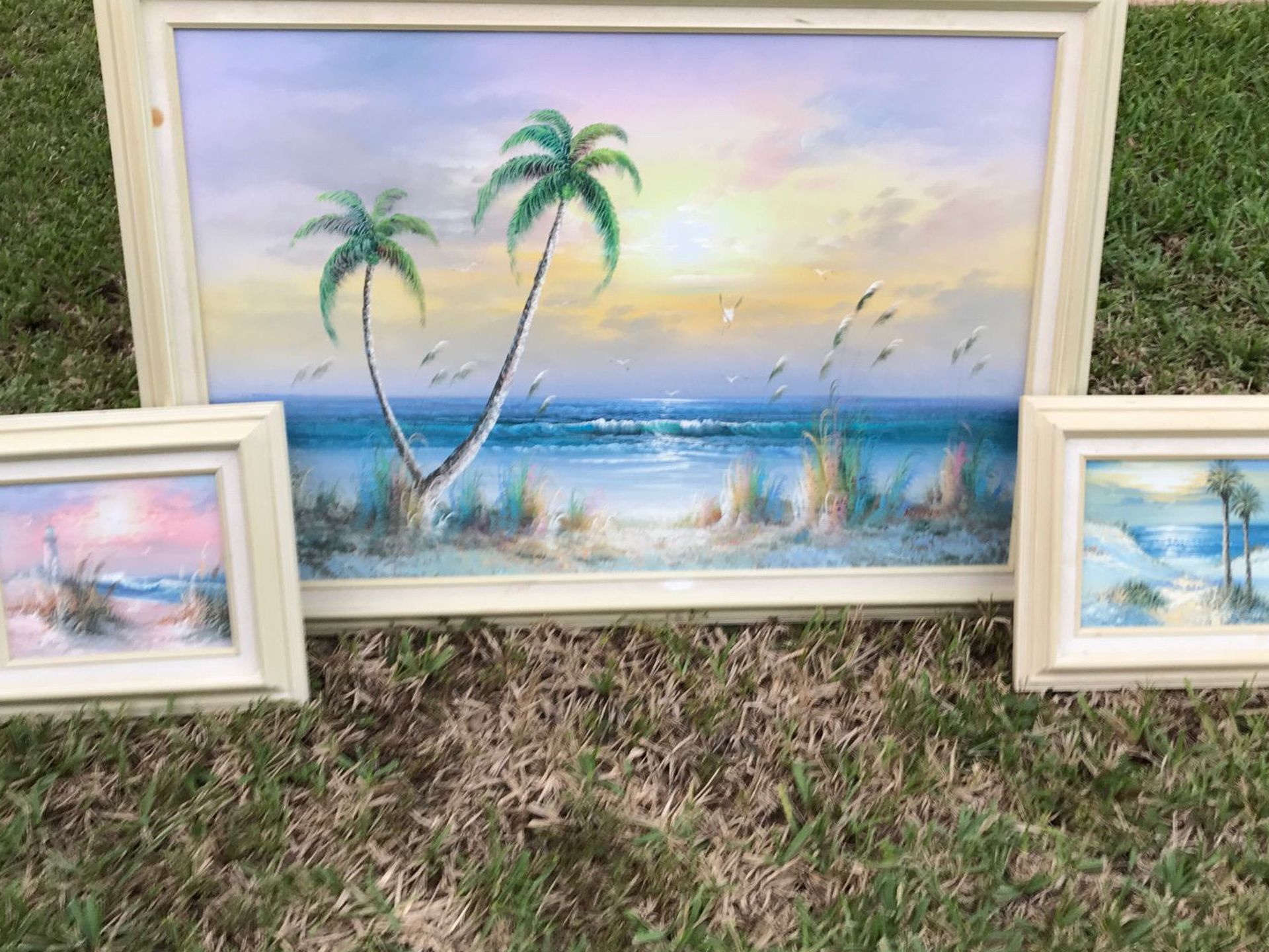 Set of 3-Sea and Beach scenic framed Oil-paintings on canvas