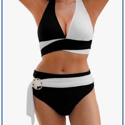 Brand: Uaunega Women Bikini Sets, Halter Push Up Tummy Control Swimsuits Color Block Two Piece Mid Waisted Bathing Suit Brand new. Never been used. St