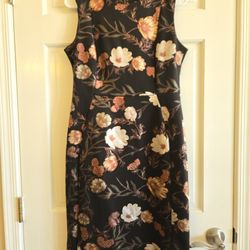 Women's Size 6 Small Fall Pencil Dress Shelby & Palmer Short Black Sleeveless Zippered Black Floral