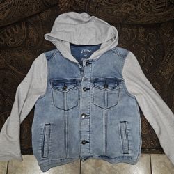 Jean Jacket With Fleece Sleeves And Hoodie Size M(8)