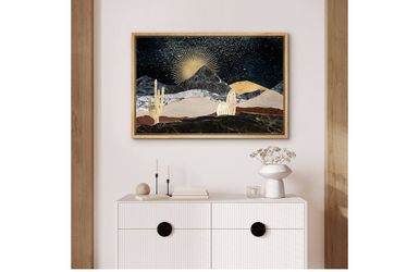 Canvas Print Wall Art Set Golden Marble Mountain Sun 