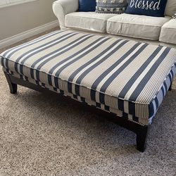 Navy Cream Taupe Stripped Cushioned Ottoman