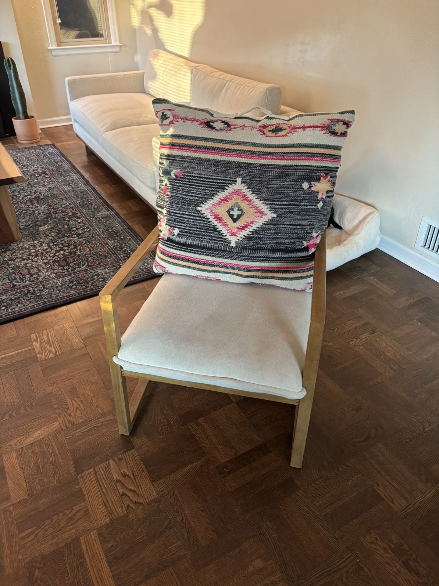 Modern Padded Chair With Aztec Embroidered Pillow. Great Condition