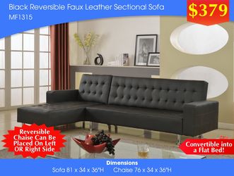 BLACK REVERSIBLE FAUX LEATHER SECTIONAL SOFA MF1315