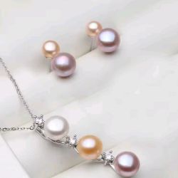 925 Sterling Silver SET of NATURAL Freshwater Pearl Necklace And Earrings [SET250]