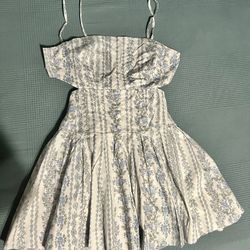 Floral Stripe Spaghetti‑Strap Dress - Light Blue & Cream