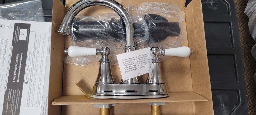 Pfister
Courant 4 in. Centerset 2-Handle Bathroom Faucet in Polished Chrome with White Handles