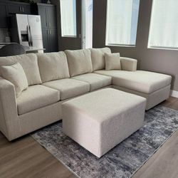 Brand New Cream Sectionals With Free Ottoman 