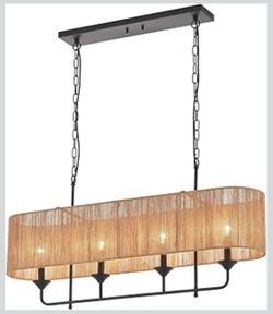 ELYCCUPA 42†Hand Woven Rattan Pendant Light Linear Large Island Light Boho Chandelier for Dining Room Kitchen Island Living Room, UL Listed @B14-70