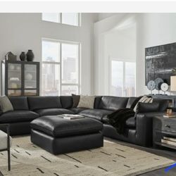 Emilia Black 5-Piece Leather Modular Sectional ☄️☄️