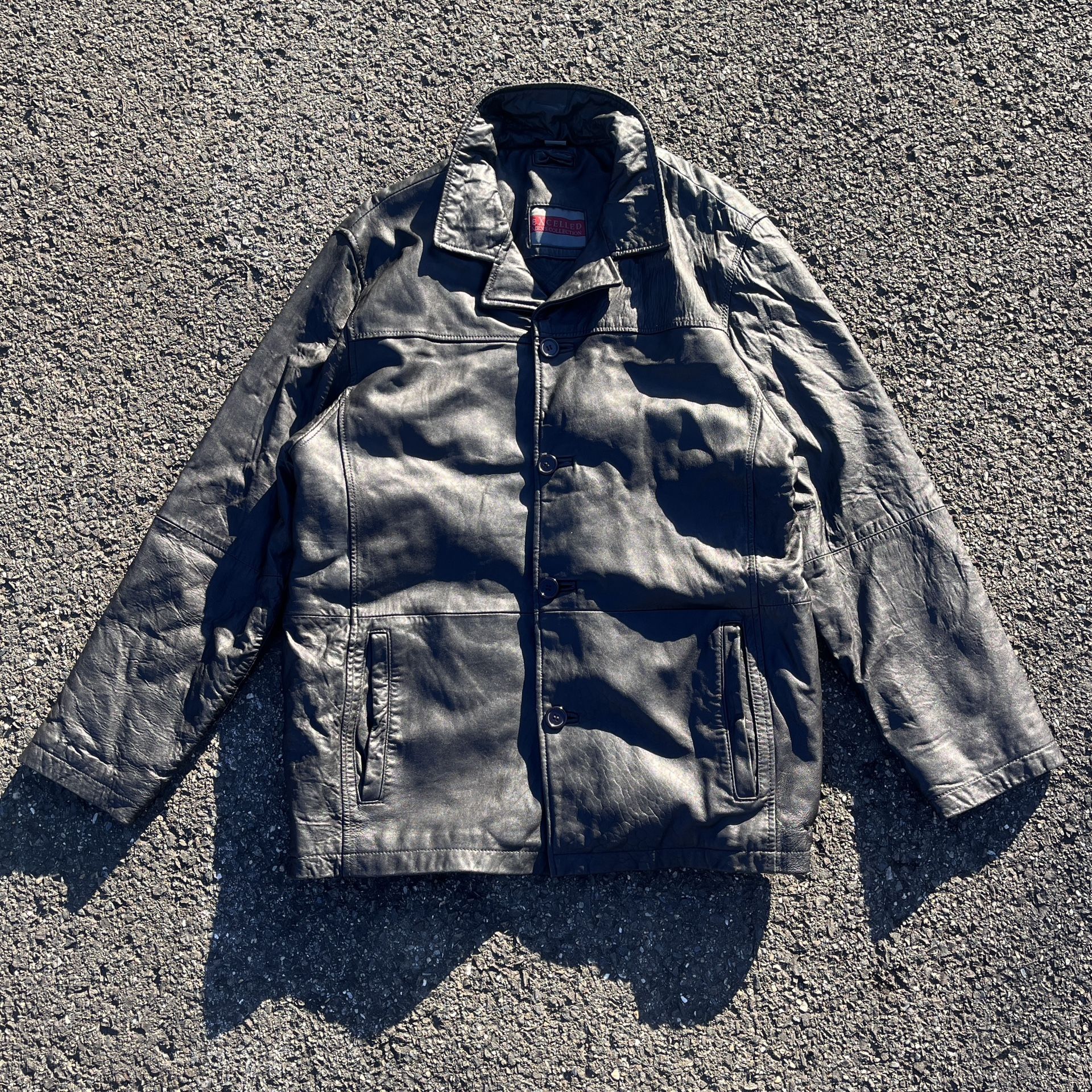 Vintage Excelled Button Up Black Leather Jacket