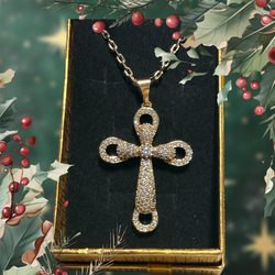 Gold Rhinestone Cross Pendant Necklace