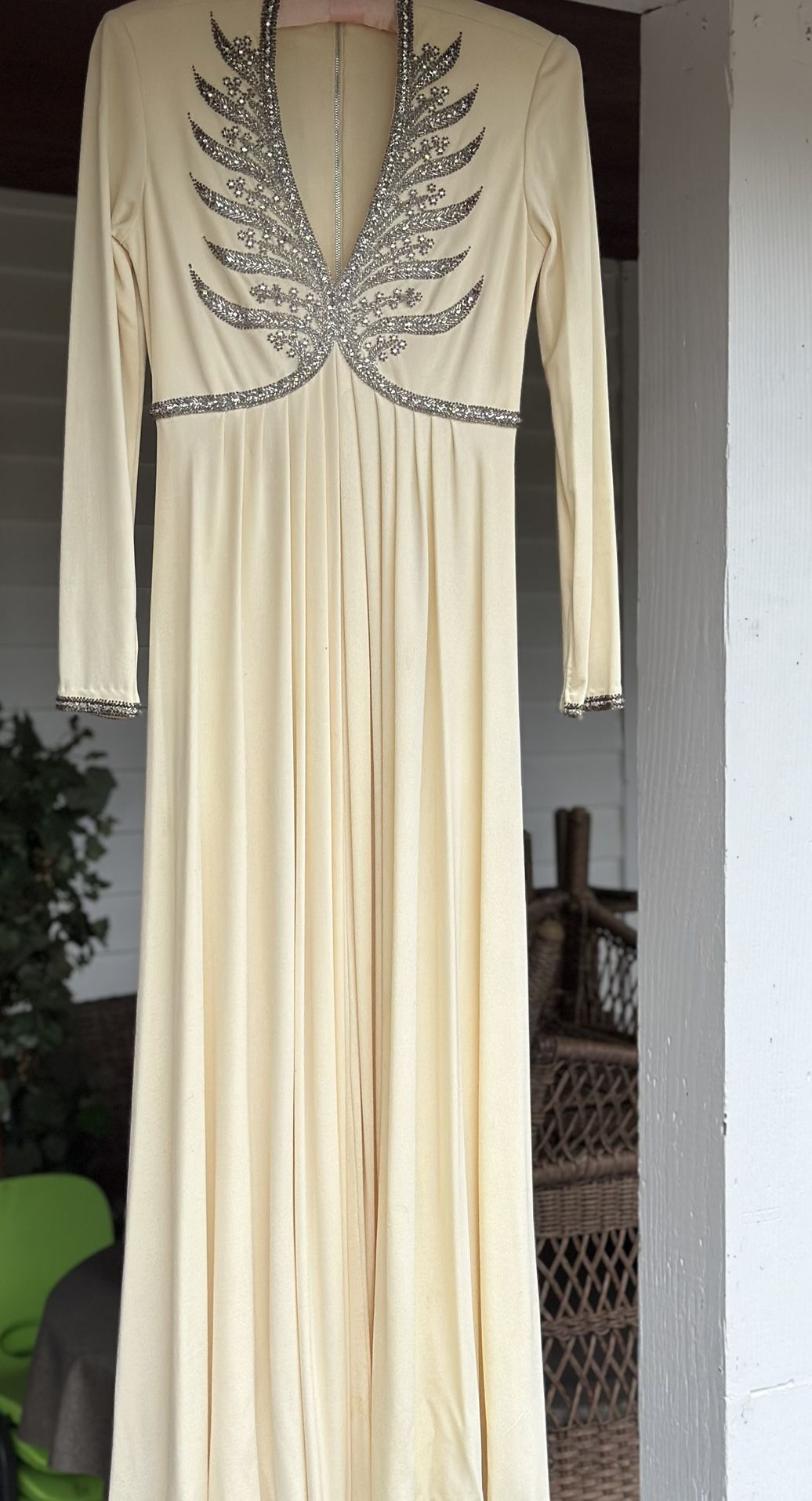 Vintage 1960 Victoria Royal hand beaded long sleeve Maxi Dress Size 6-8