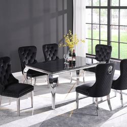  7 Pc. Dining Table Set, Black & Gray Available Chairs. Brand New In A Box  💢 Comedor De7 Piezas Color Negro Y Gris Disponibles 