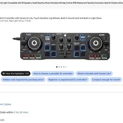 Hercules DJControl Starlight | Pocket USB DJ Controller with Serato DJ Lite, Touch-Sensitive Jog Wheels, Built-in Sound Card and Built-in Light Show T