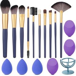 Brand New In A Box 16 Pc Make Up Brush Set As Shown On The Pic Also Come With The Blender Holder 