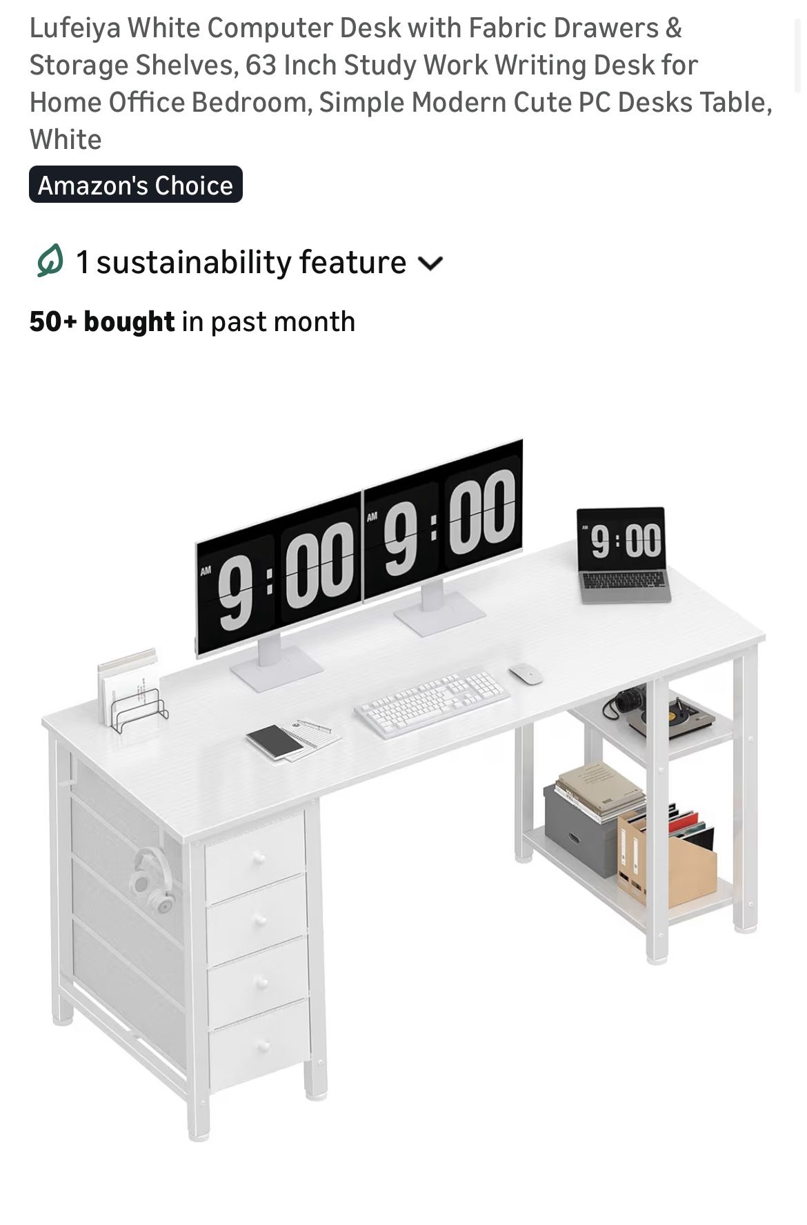 Brand New All White 63inch Computer Desk - Box Unopened