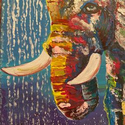JULY 4 SALE!!!Original Elephant Fingerpainting