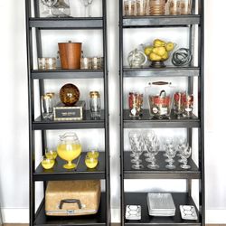 Black Ladder Bookshelves (Pair) – Display Shelves / Bookcase / Bar Shelf