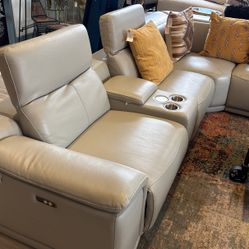 Italian Leather Light Grey Sectional