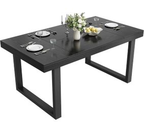 Garvee Farmhouse Dining Table 71", Rustic Kitchen Table for 6-8, Black Rectangular Dining Room Table, Heavy Duty Metal Frame & 2" Thick Legs, Sturdy W