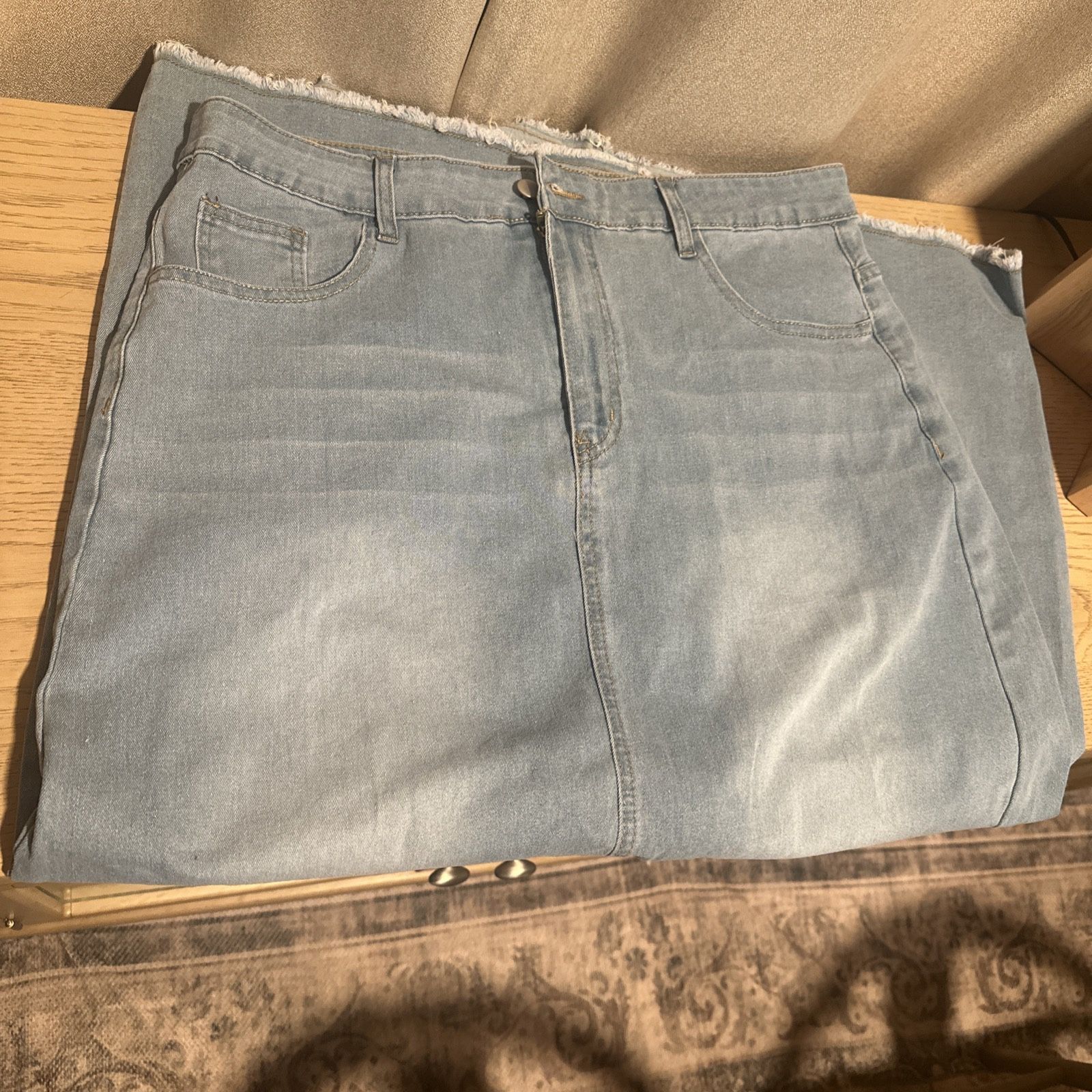 Shein Curve Women's Plus Size 2XL Denim Skirt Dark Wash And Light Wash Straight Cut Raw Hem