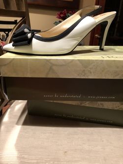 J Renee Black/ white leather sling back shoe with bow