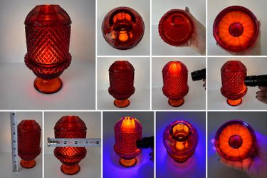 Vintage Viking Glass Ruby Red Diamond Point Fairy Lamp – 2 Piece – Cadmium Glow