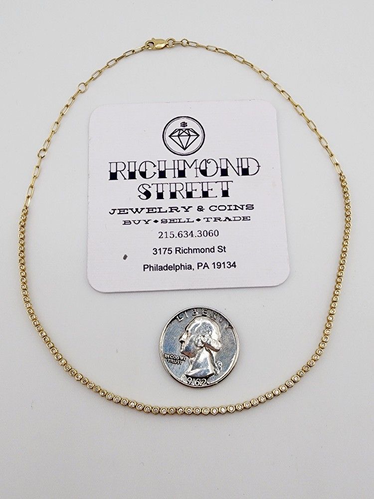 14k gold 14" adjustable 1ctw diamond choker/anklet