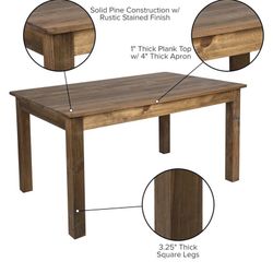 Flash Furniture Antique Rustic Solid Pine Farm Dining Table.