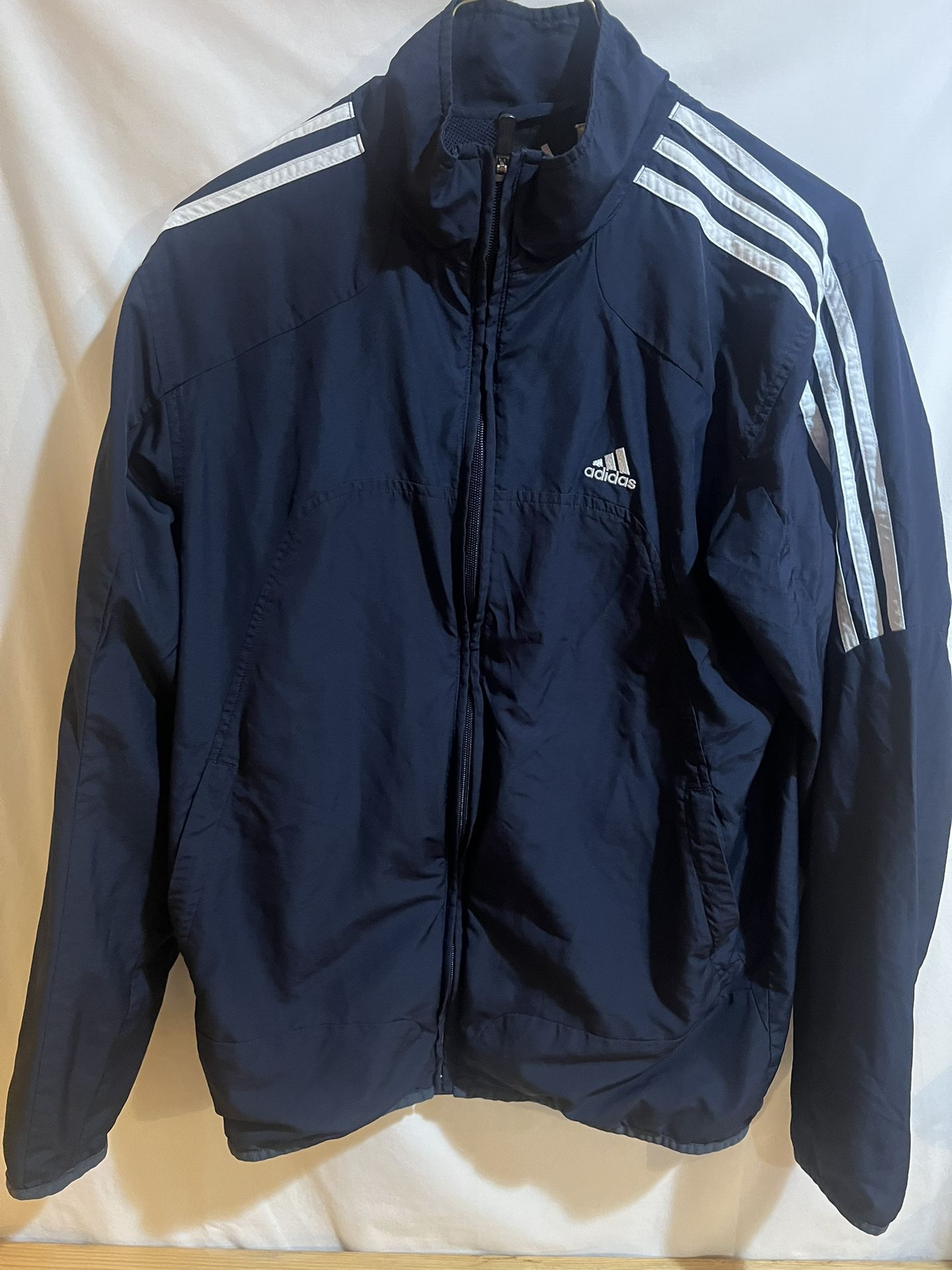 Adidas Dark Blue 3 stripe zip front track Lightweight jacket windbreaker Mens Size Small Used Good Condition $30 Meet Up In Irving @dfwgoods