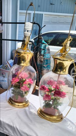 Pair of Vintage Brass and Glass Lamps