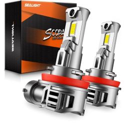 Sealight H11 Bulb, 40000LM 6500K Cool White with Cooling Fan, 1:1 Mini Size H8 H9 Fog Bulbs, 3-Min Plug-N-Play, Pack of 2