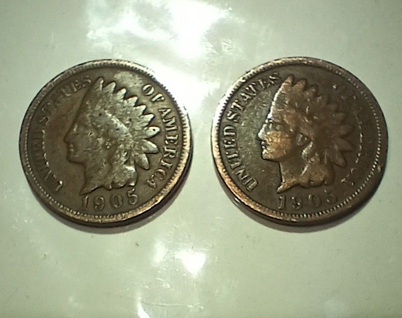 2 1905 Indian Head Pennies