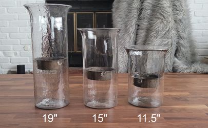 3 Glass Hurricane Pillar Candle Holders Excellent