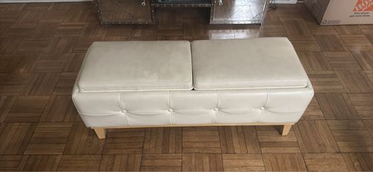 White Tufted Storage Ottoman Bench